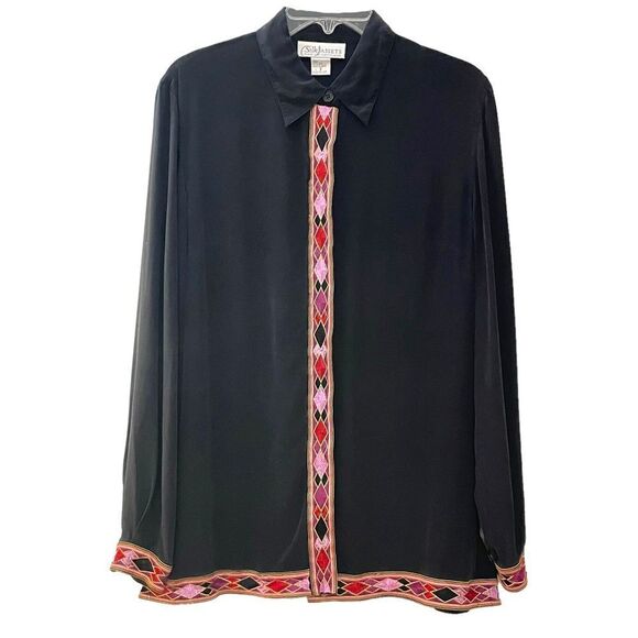 Diane Von Furstenberg Tops - Vintage DVF Silk Embroidered Button Down Blouse